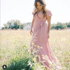 Wrap Maxi Bridesmaid Dress with Puff Sleeves